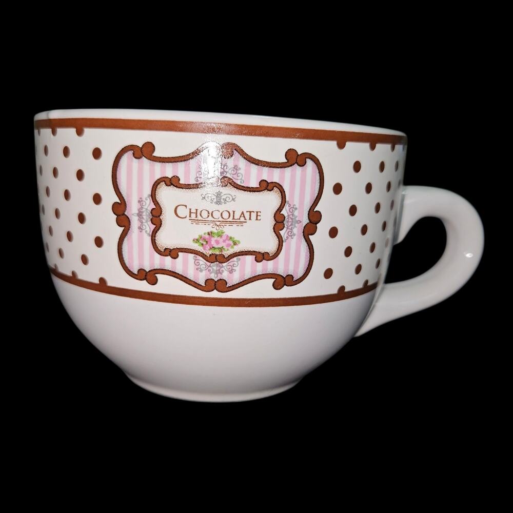 Trisa Chocolate Soup Mug Bowl Pink Stripe Floral Polka Dot